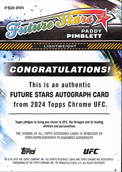 Paddy Pimblett 2024 Topps Chrome UFC Future Stars Autograph