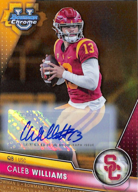 Caleb Williams 2023 Bowman Chrome University Gold Refractor Auto #5/50