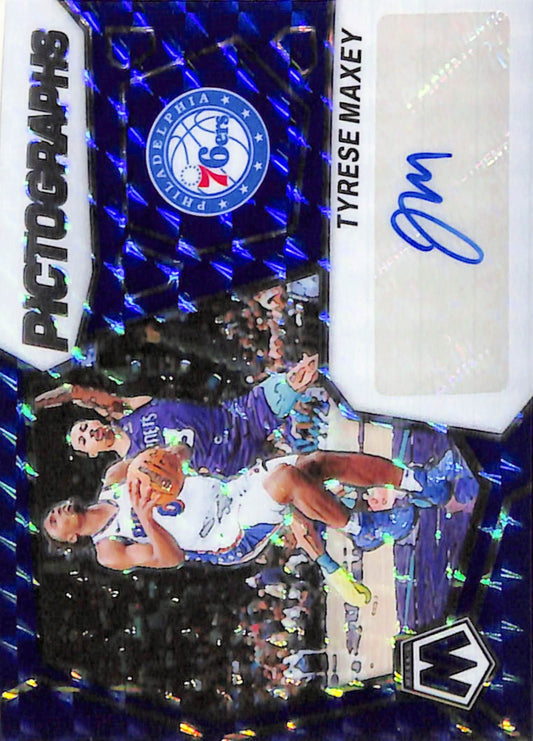 Tyrese Maxey 2020 Panini Mosaic Blue Pictographs Rookie Auto #20/49