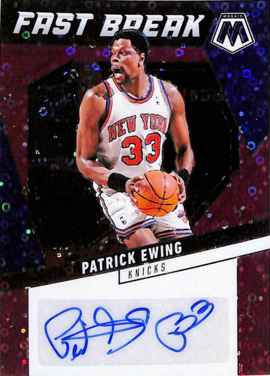 Patrick Ewing 2024 Panini Mosaic Fast Break Pink Disco Autograph #6/15