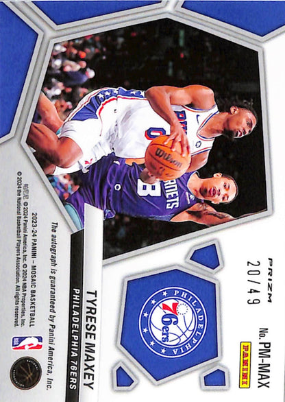 Tyrese Maxey 2023-24 Panini Mosaic Blue Pictographs Rookie Auto #20/49