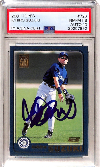 Ichiro Suzuki 2001 Topps Rookie Autograph #726 PSA 8 Auto 10