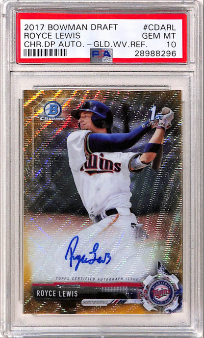 Royce Lewis 2017 Bowman Chrome Draft Gold Wave Refractor Auto #41/50 PSA 10 Gem Mint