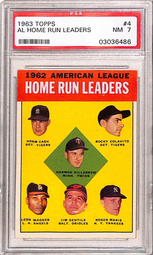 Roger Maris AL Home Run Leaders 1963 Topps #4 PSA 7 Near Mint