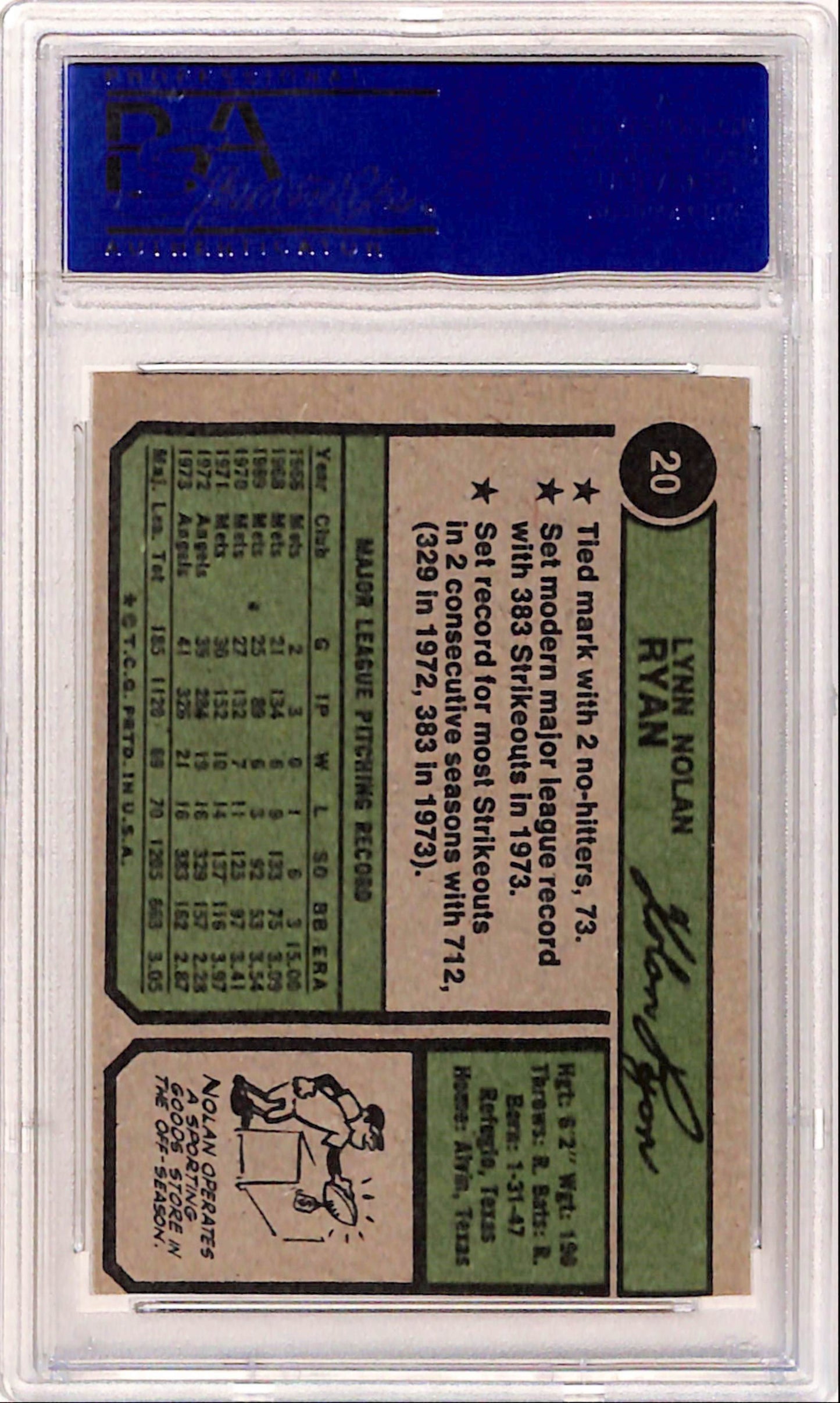 Nolan Ryan 1974 Topps #20 PSA 9 Mint (MC)