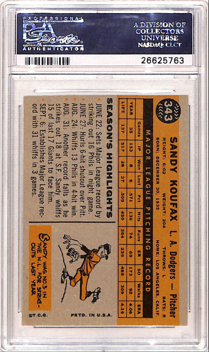 Sandy Koufax 1960 Topps #343 PSA 6 Ex-Mint 5763