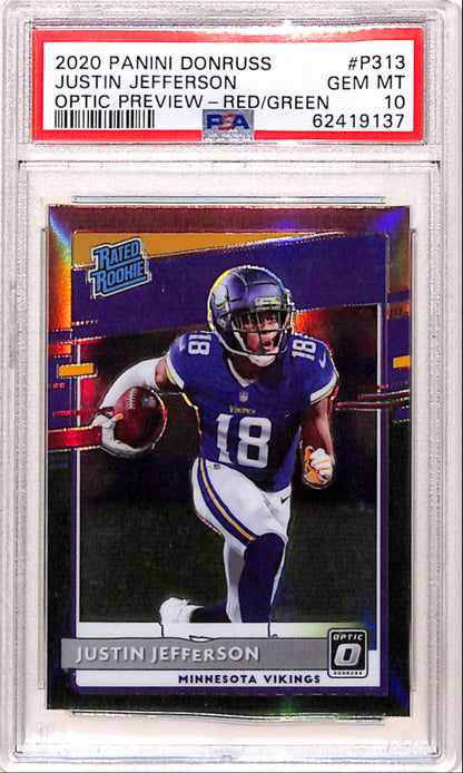 Justin Jefferson 2020 Donruss Optic Rookie #P313 Red/Green PSA 10 Gem Mint