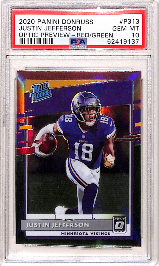 Justin Jefferson 2020 Donruss Optic Rookie #P313 Red/Green PSA 10 Gem Mint