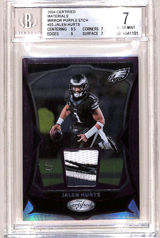 Jalen Hurts 2024 Panini Certified Mirror Purple Etch Patch #4/5 BGS 7 Near Mint