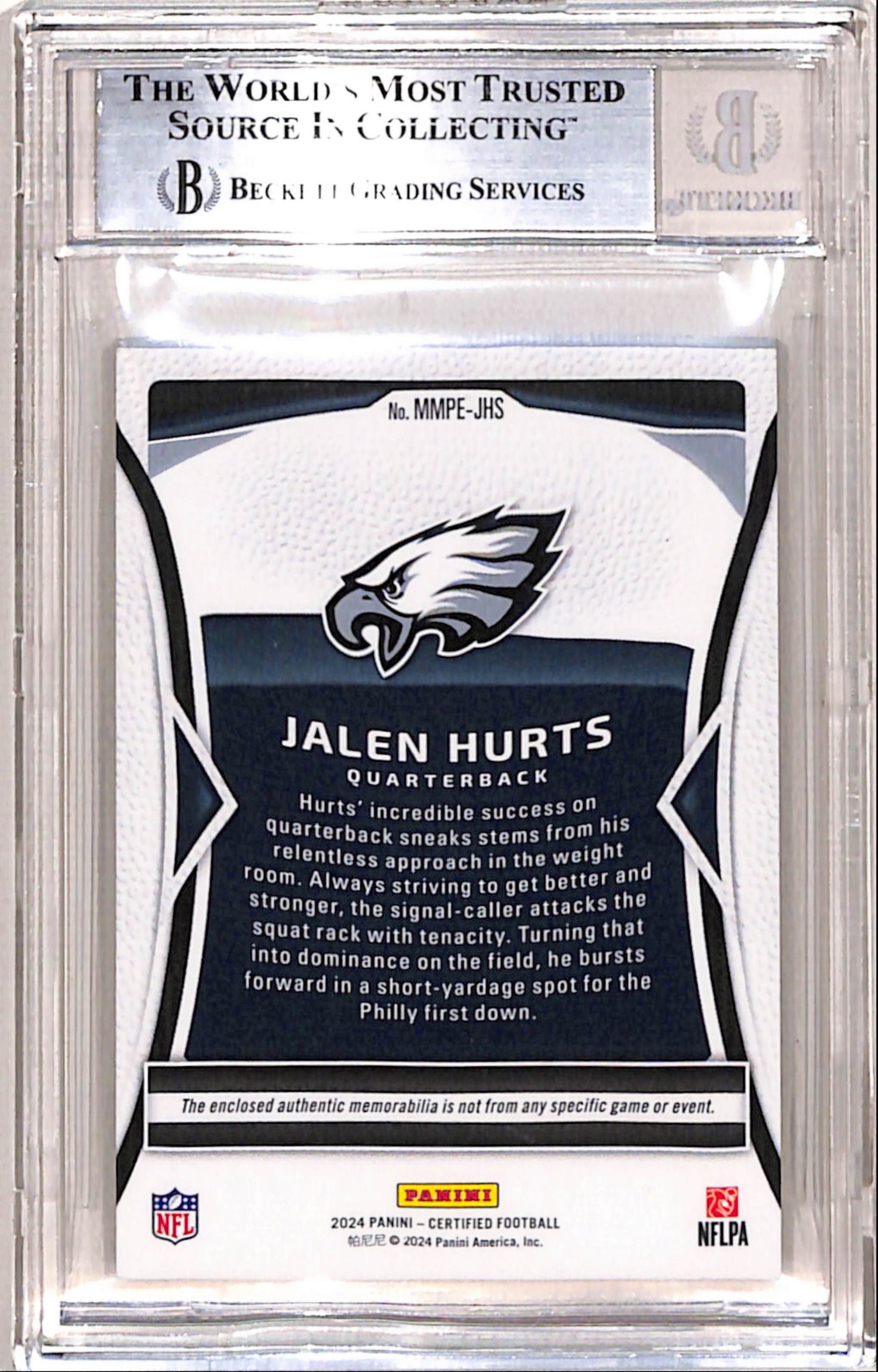 Jalen Hurts 2024 Panini Certified Mirror Purple Etch Patch #4/5 BGS 7 Near Mint