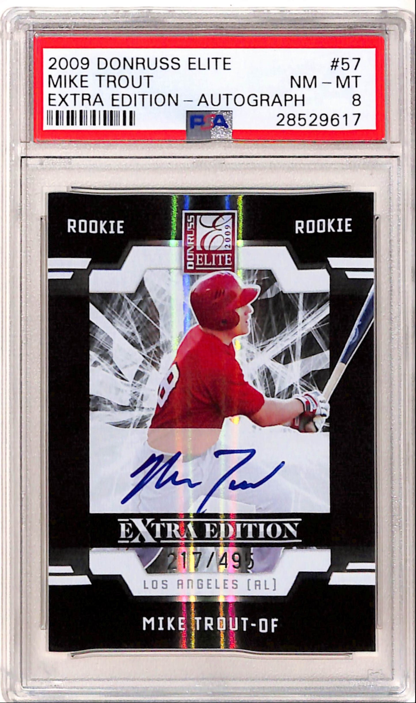 Mike Trout 2009 Donruss Elite Extra Edition Auto #217/495 PSA 8 Nm-Mint