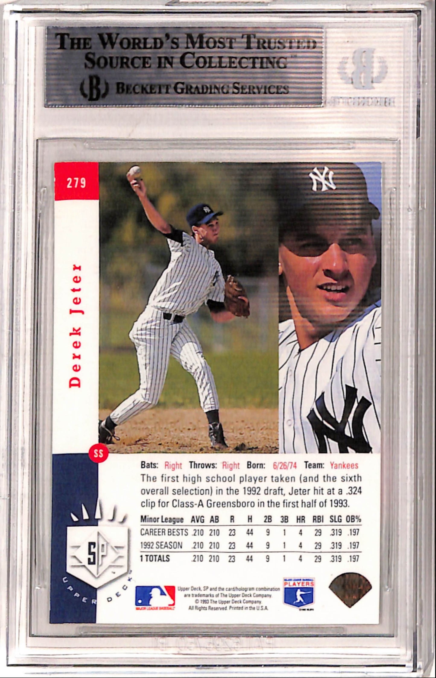 Derek Jeter 1993 Upper Deck SP Rookie #279 BGS 8.5 Nm-Mint+