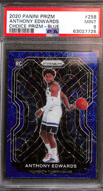 Anthony Edwards 2020 Panini Prizm Rookie #258 Choice Blue Prizm #15/49 PSA 9 Mint 7726
