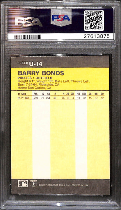 Barry Bonds 1986 Fleer Update Rookie #U-14 PSA 10 Gem Mint 3875