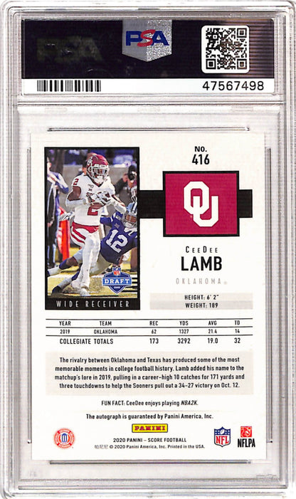 CeeDee Lamb 2020 Score Rookie #416 Auto PSA 10 Gem Mint