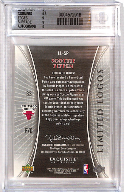 Scottie Pippen 2005 Upper Deck Exquisite Limited Logos Patch Auto #21/50 BGS 9 Mint