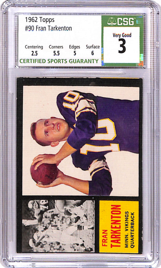 Fran Tarkenton 1962 Topps Rookie #90 CSG 3 Very Good
