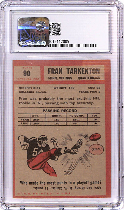 Fran Tarkenton 1962 Topps Rookie #90 CSG 3 Very Good