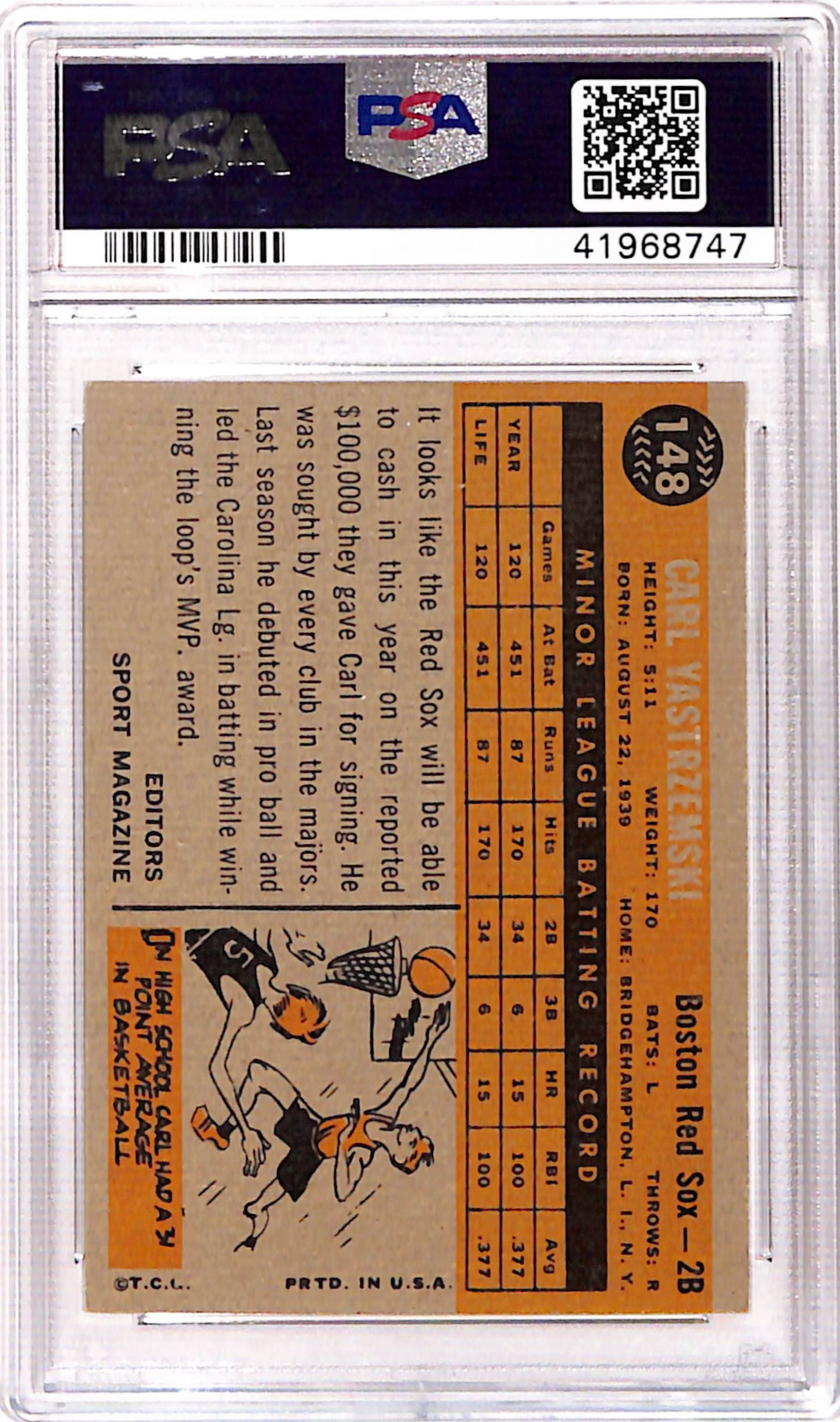 Carl Yastrzemski 1960 Topps Rookie #148 PSA 7 Near Mint