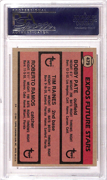 Tim Raines 1981 Topps Rookie #479 PSA 10 Gem Mint