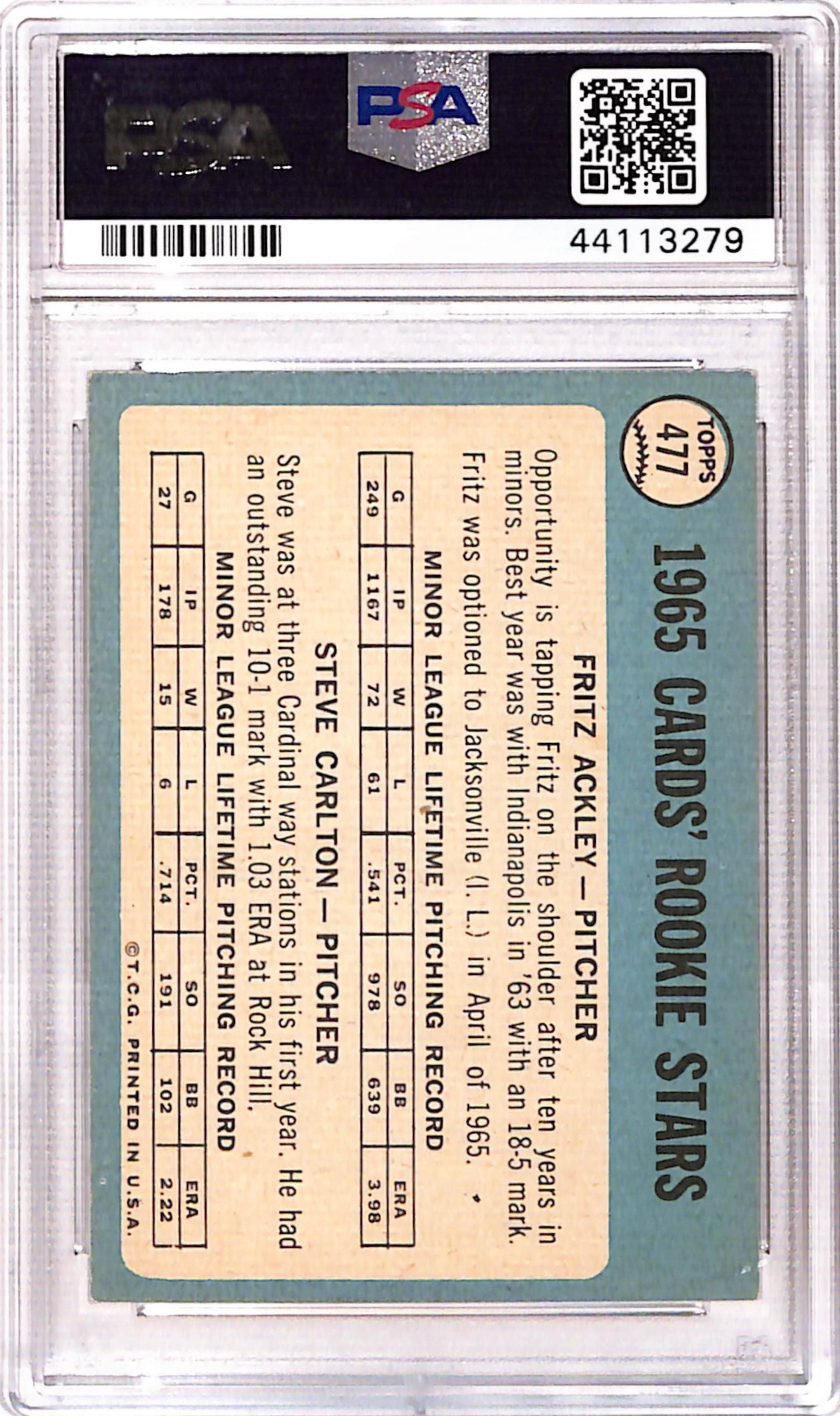 Steve Carlton 1965 Topps Rookie #477 PSA 8 NM-MINT