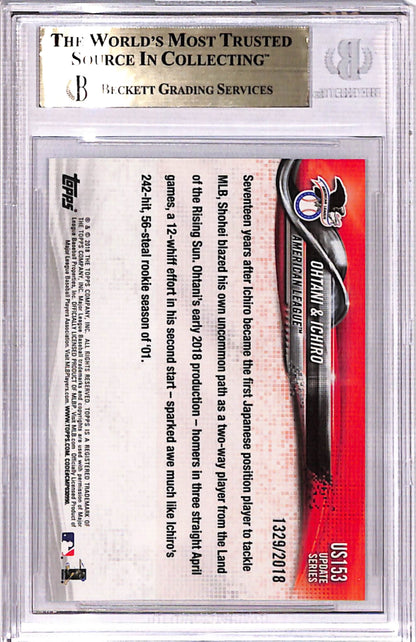 Shohei Ohtani + Ichiro 2018 Topps Update #US153 Gold #1329/2018 BGS 9.5 Gem Mint