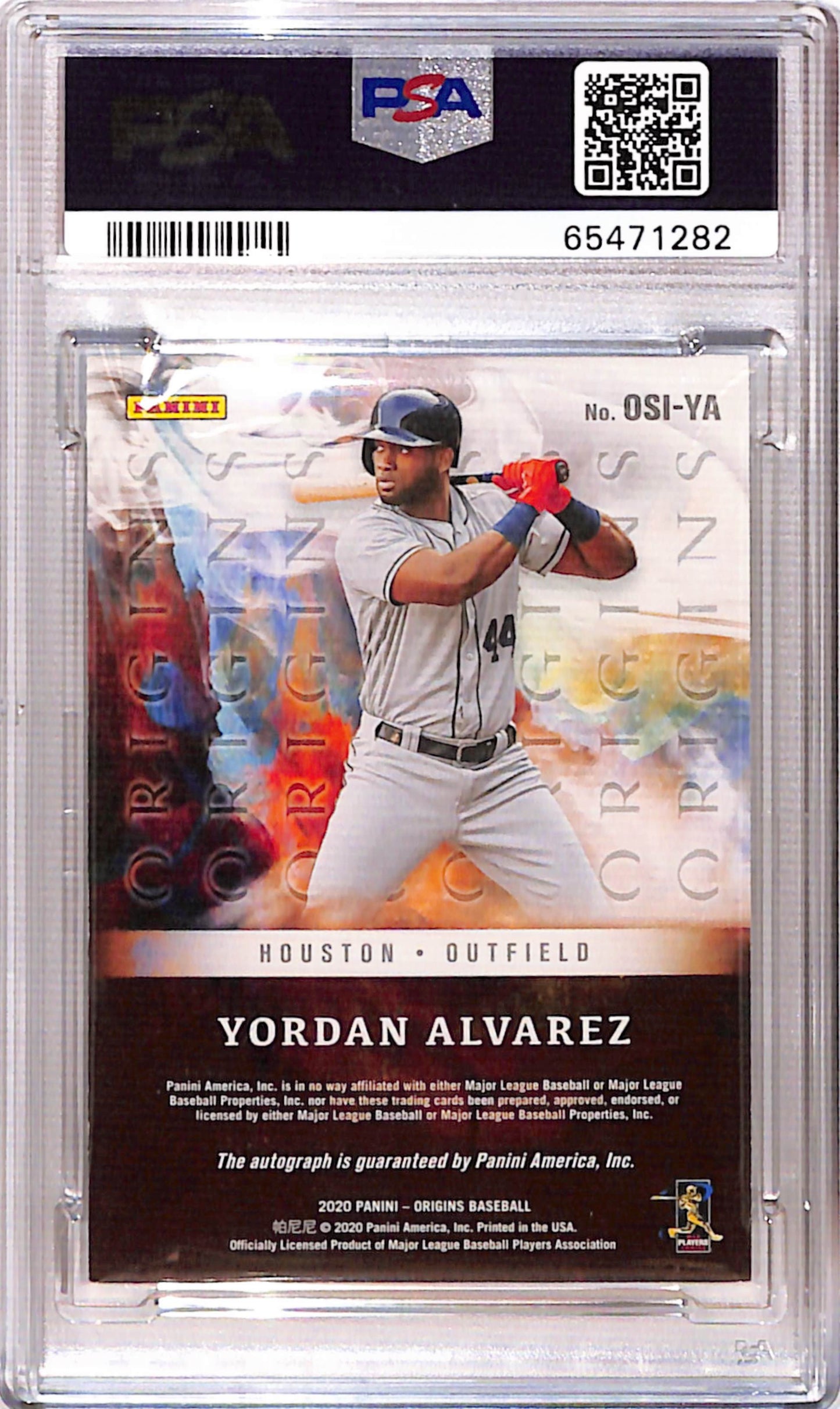 Yordan Alvarez 2020 Panini Chronicles Origins Gold Ink Auto #9/10 PSA 7 Auto 9