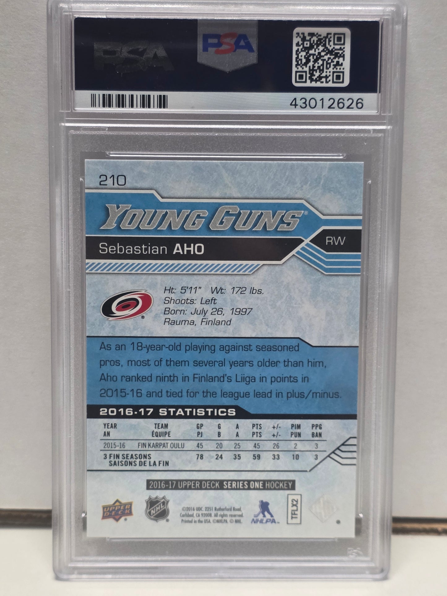 Sebastian Aho 2016 Upper Deck Rookie #210 PSA 10 Gem Mint 2626