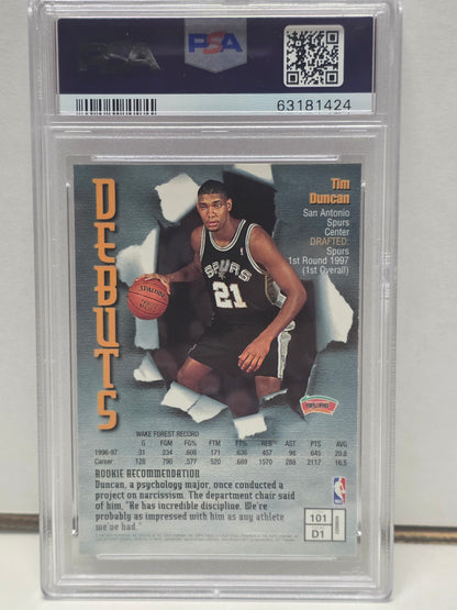 Tim Duncan 1997 Topps Finest Rookie #101 PSA 10 Gem Mint 1424