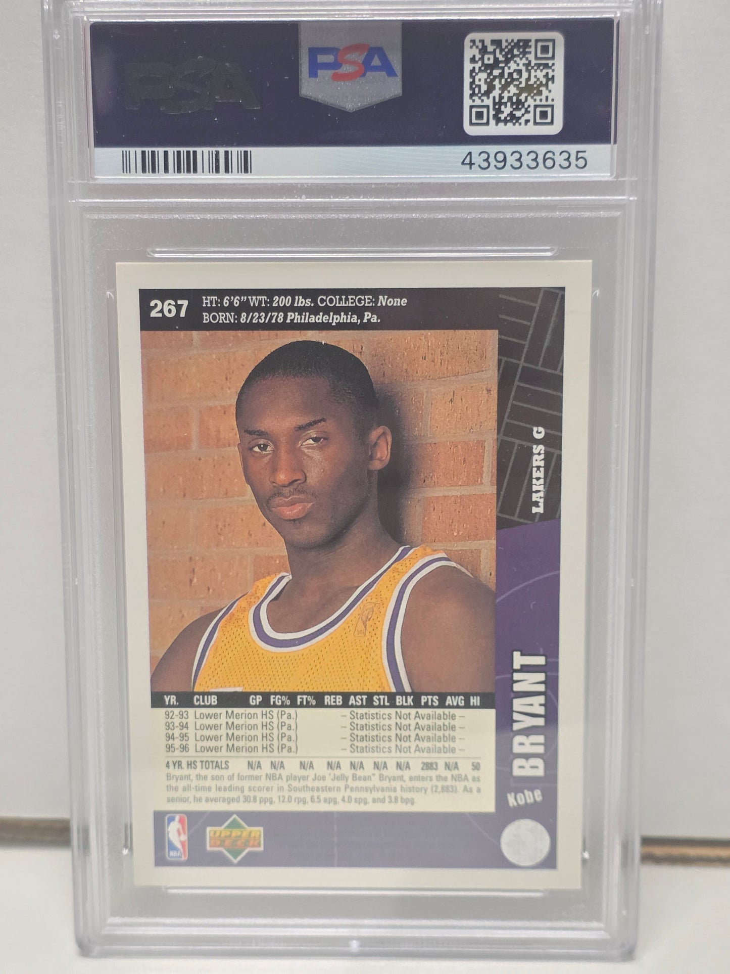 Kobe Bryant 1996 Upper Deck Collectors Choice Rookie #267 PSA 9 Mint