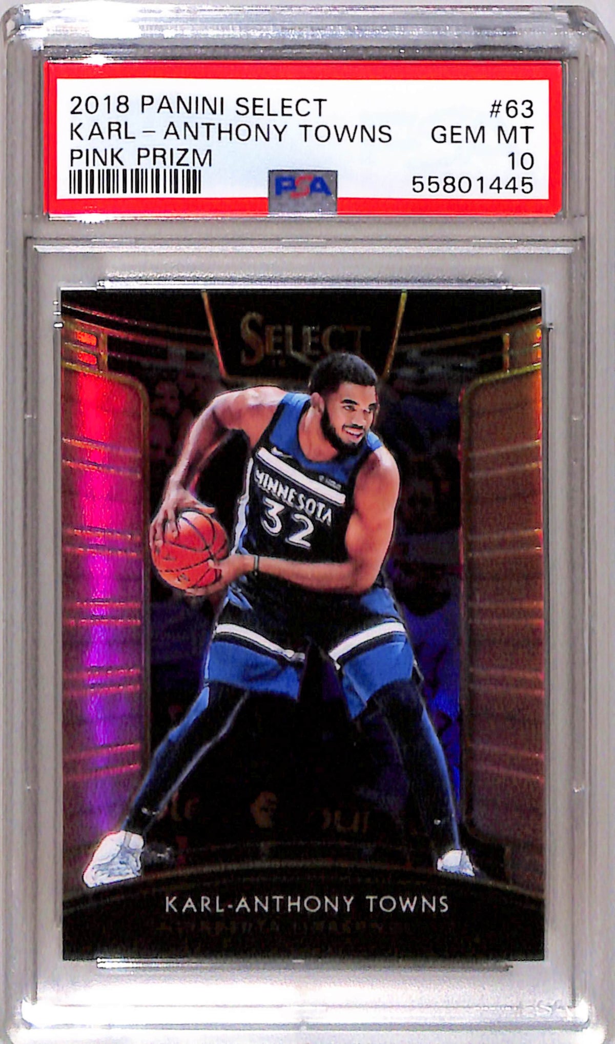 Karl-Anthony Towns 2018 Panini Select Pink Prizm #8/10 PSA 10 Gem Mint