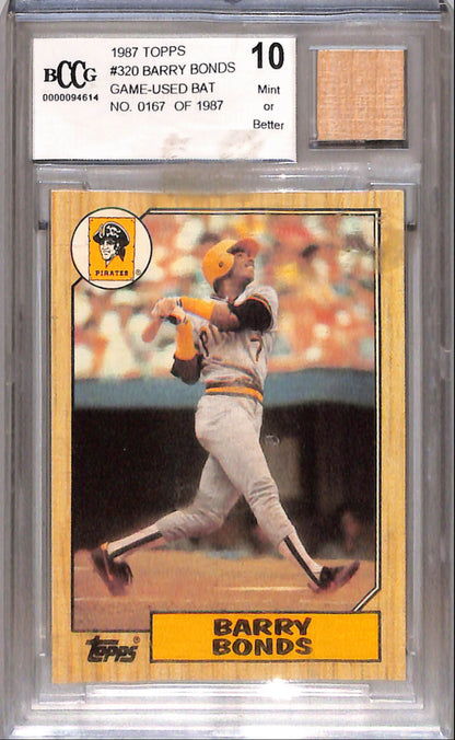 Barry Bonds 1987 Topps Rookie #320 Game-Used Bat #167/1987 BCCG 10 Mint