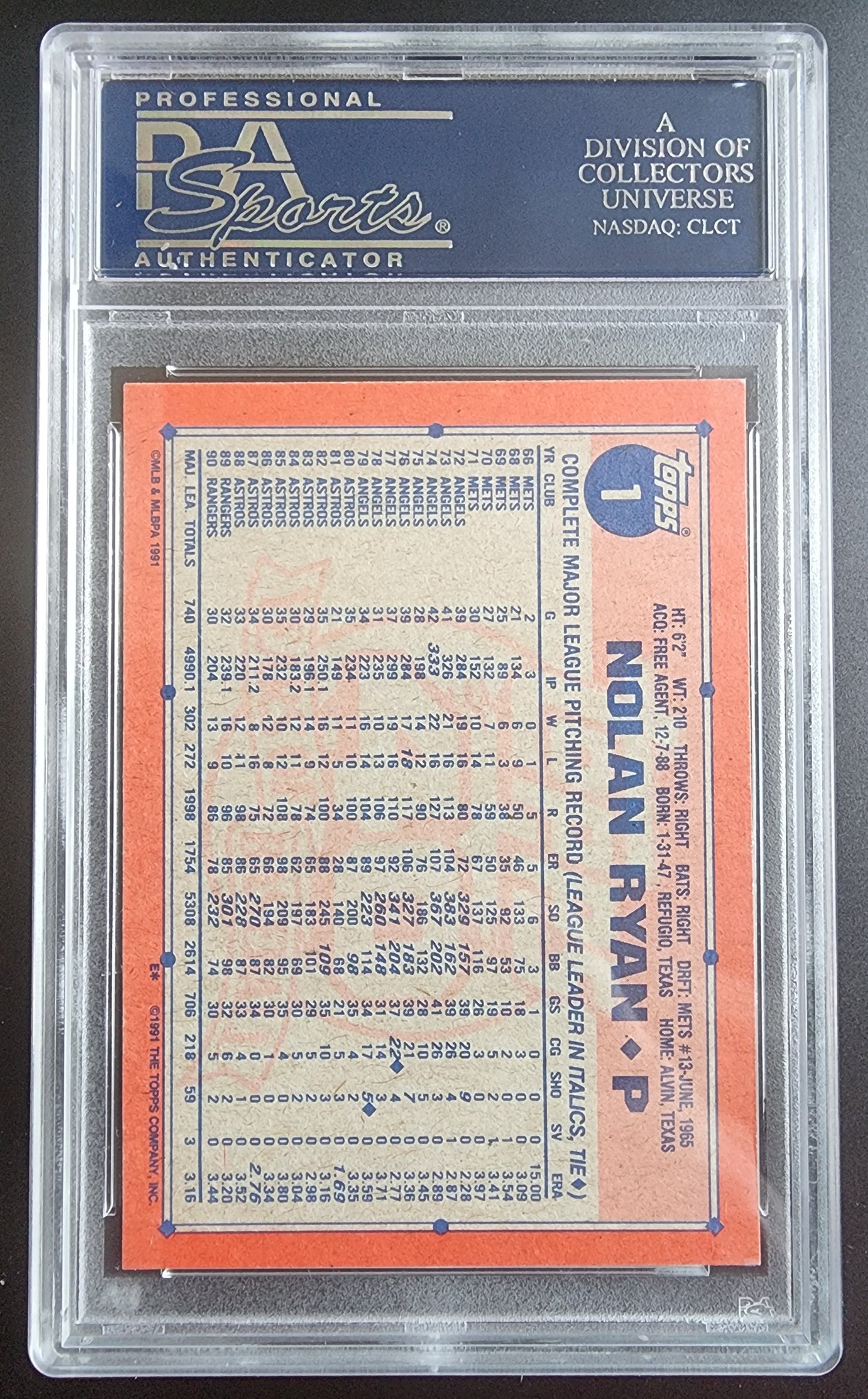Nolan Ryan 1991 Topps Desert Shield #1 PSA 9 Mint