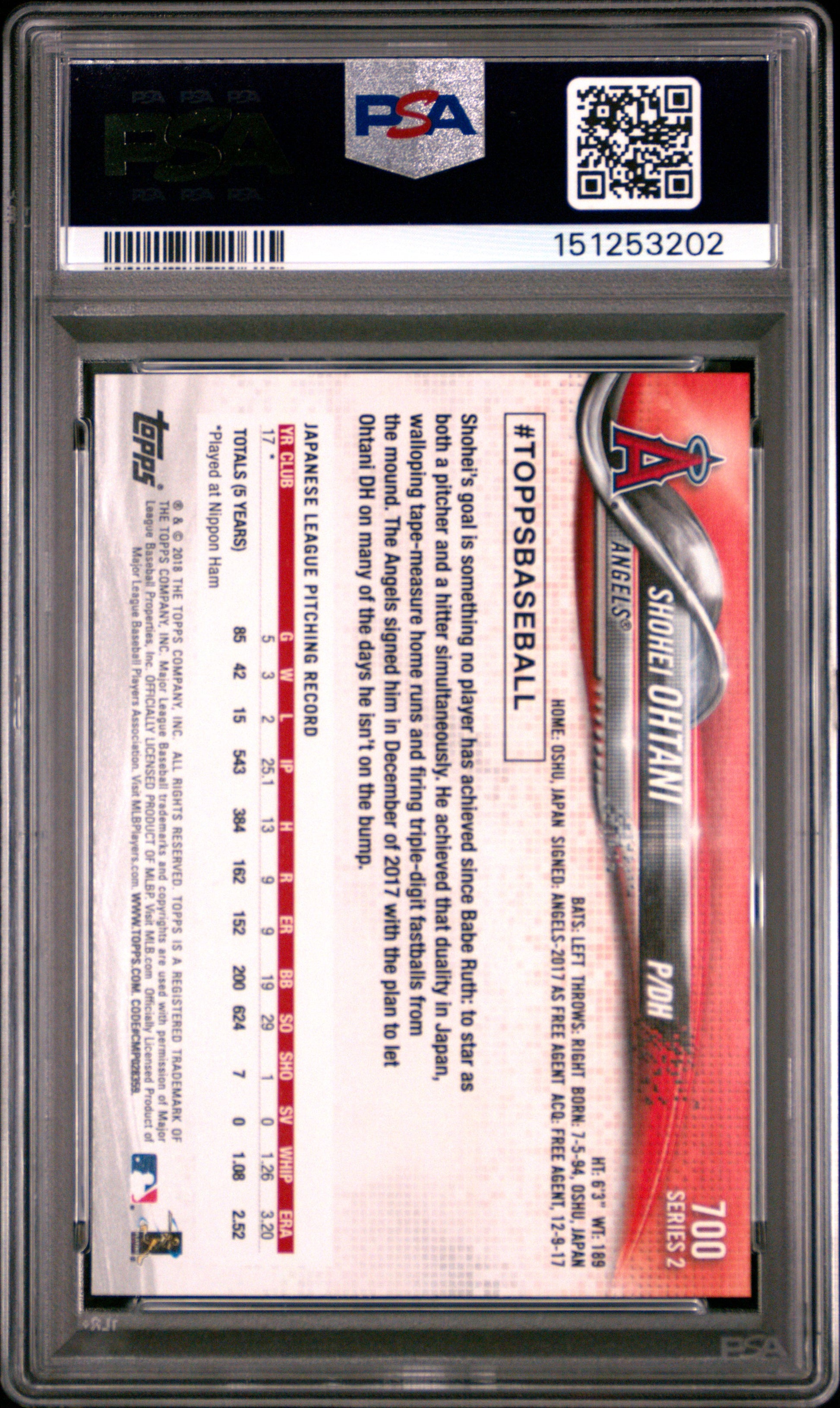 Shohei Ohtani 2018 Topps Rookie #700 PSA 9 Minr 3202