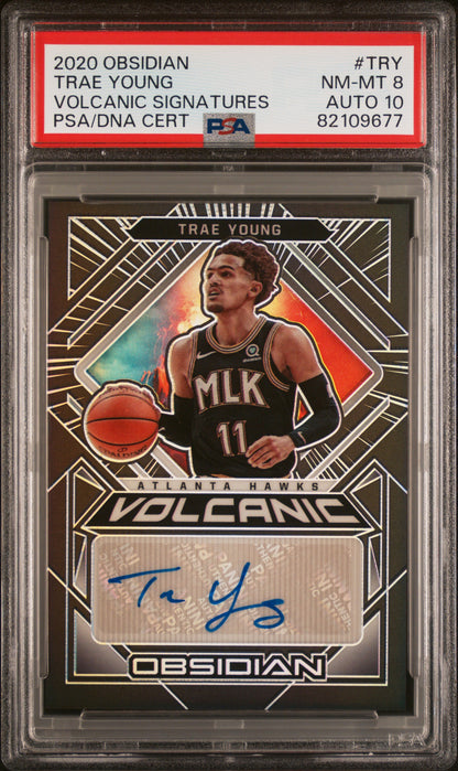 Trae Young 2020 Obsidian Volcanic Auto #41/49 PSA 8 Auto 10