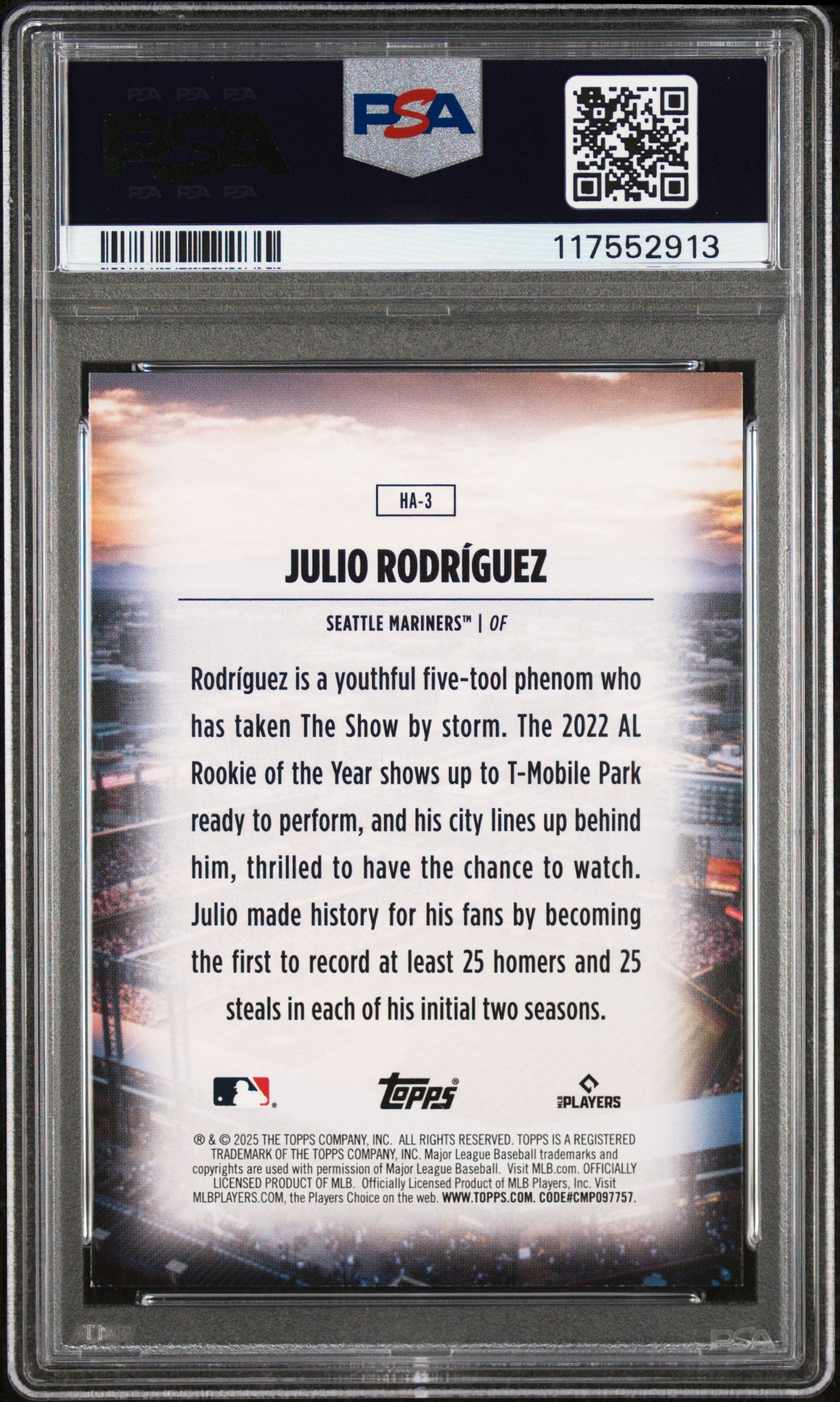 Julio Rodriguez 2025 Topps Home Field Advantage #HA3 PSA 9 Mint