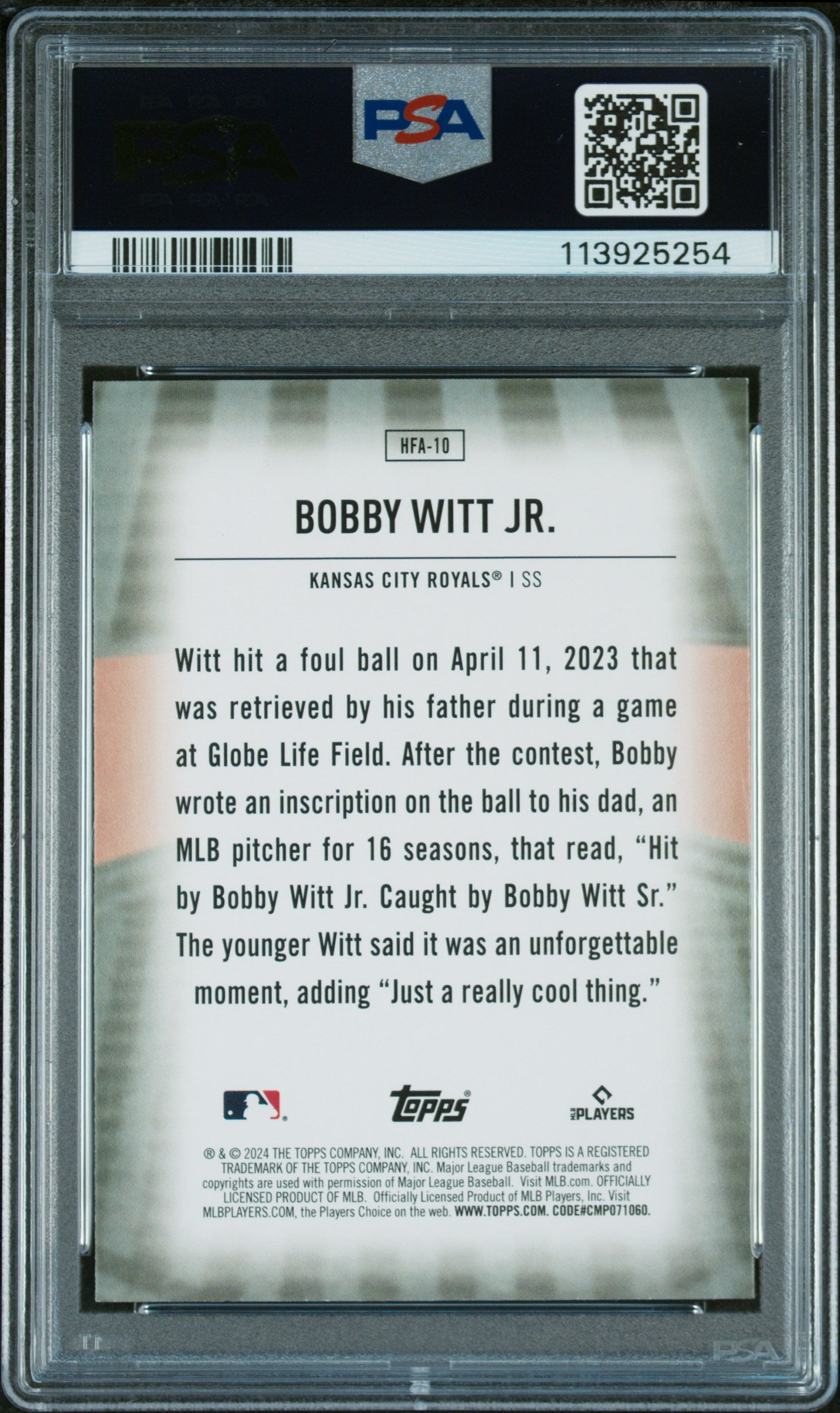 Bobby Witt Jr. 2024 Topps Home Field Advantage PSA 9 Mint