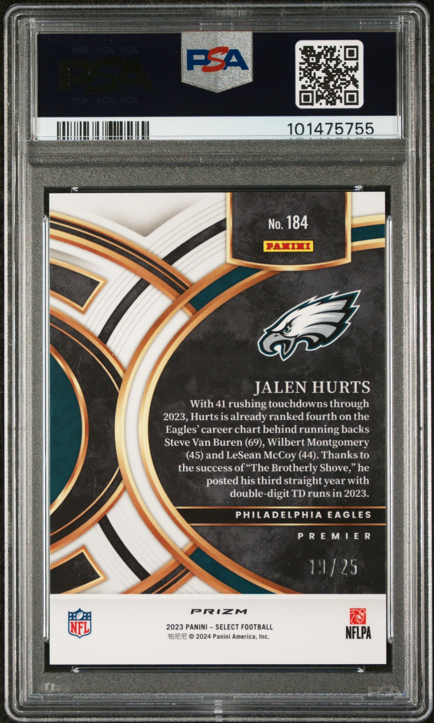 Jalen Hurts 2023 Panini Select #184 Tie-Dye Prizm #19/25 PSA 10 Gem Mint