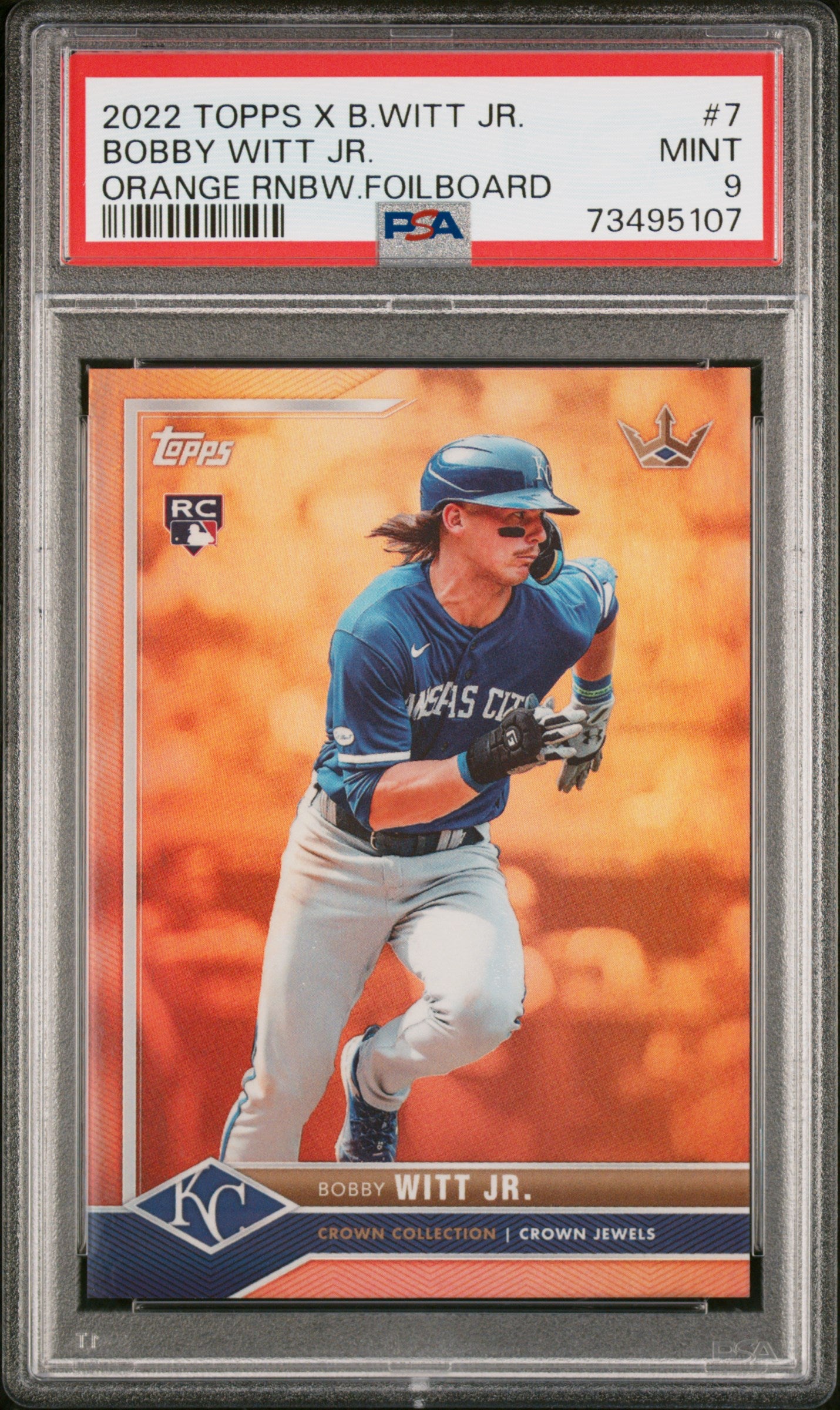 Bobby Witt Jr. 2022 Topps X Bobby Witt Orange Rainbow Foil #4/5 PSA 9 Mint
