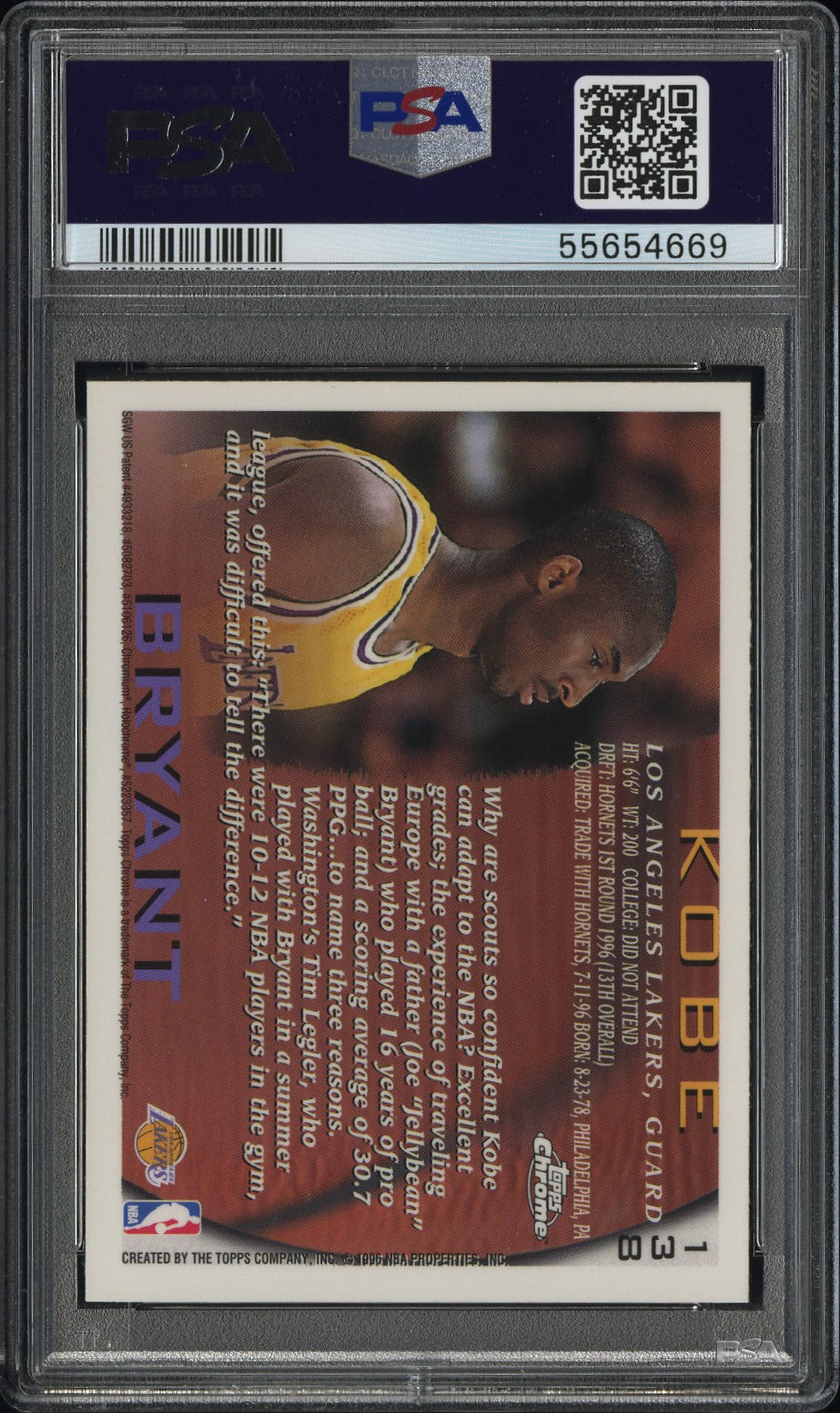 Kobe Bryant 1996 Topps Chrome Rookie #138 PSA 8 Nm-Mint