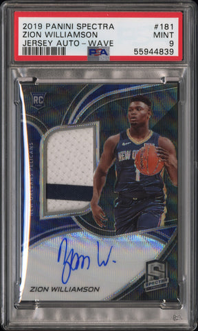 Zion Williamson 2019 Panini Spectra Wave Jersey Auto #38/39 PSA 9 Mint