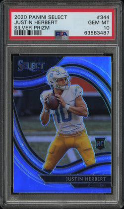 Justin Herbert 2020 Panini Select #344 Rookie Silver Prizm PSA 10 Gem Mint