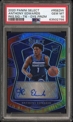 Anthony Edwards 2020 Panini Select Tie-Dye Prizm Auto #3/25 PSA 10 Gem Mint