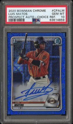 Luis Matos 2020 Bowman Chrome Chroice Refractor Auto #27/150 PSA 10 Gem Mint