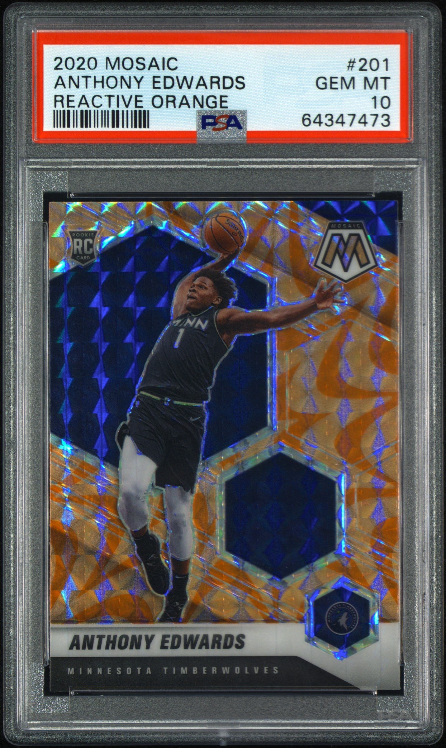Anthony Edwards 2020 Mosaic #201 Reactive Orange PSA 10 Gem Mint