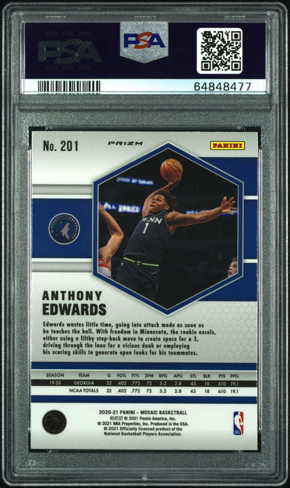 Anthony Edwards 2020 Panini Mosaic Rookie #201 Gold Wave PSA 10 Gem Mint 8477