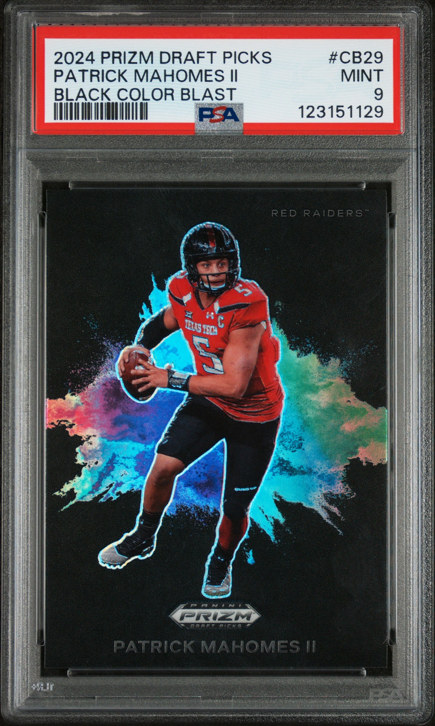 Patrick Mahomes 2024 Panini Prizm Draft Black Color Blast PSA 9 Mint