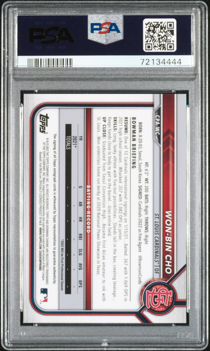 Won-Bin Cho 2022 Bowman Chrome Atomic Refractor Auto #68/100 PSA 10 Gem Mint
