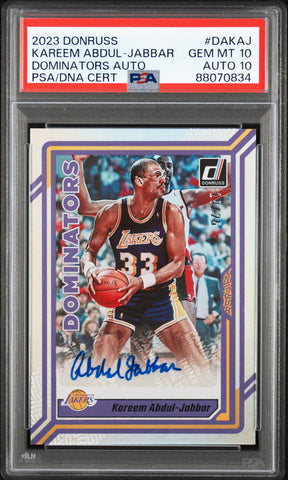 Kareem Abdul-Jabbar 2023 Panini Donurss Dominators Auto #19/25 PSA 10 Auto 10