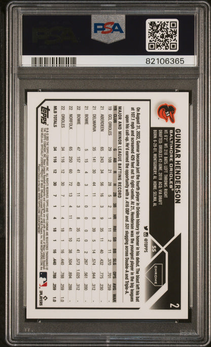 Gunnar Henderson 2023 Topps Chrome Logofractor Rookie SP #2 PSA 10 Gem Mint
